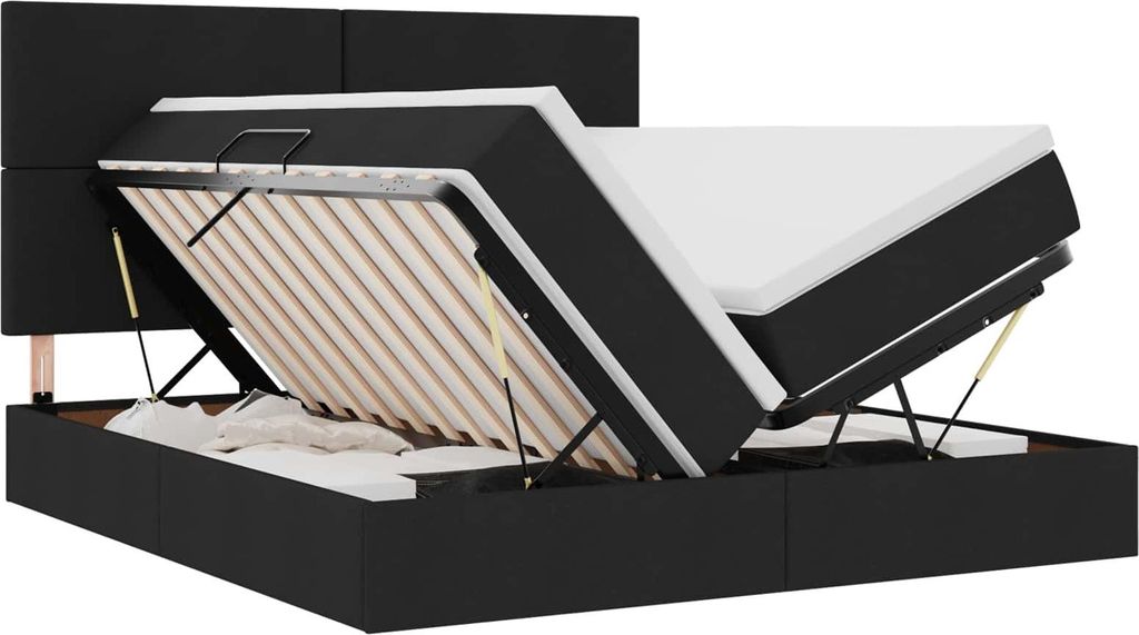 vidaXL Bett mit LED-Lichtleisten Schwarz 200 x 200 cm Stoff