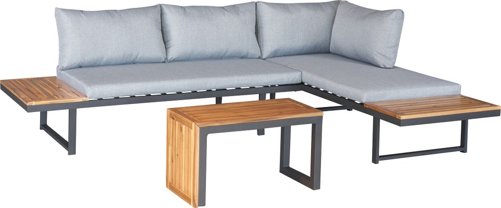 Gartenlounge Loungeset Ecksofa Nairobi Aluminium Akazie anthrazit