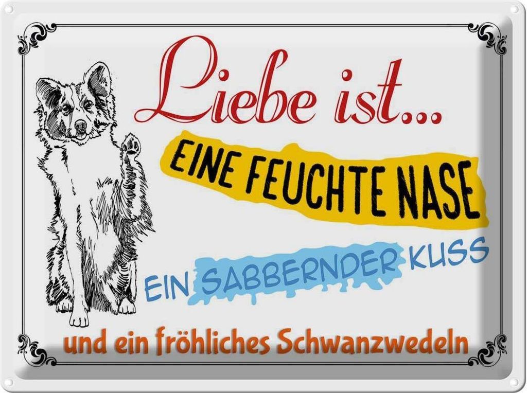 vianmo Blechschild 30x40 cm Liebe ist eine feuchte Nase Kuss