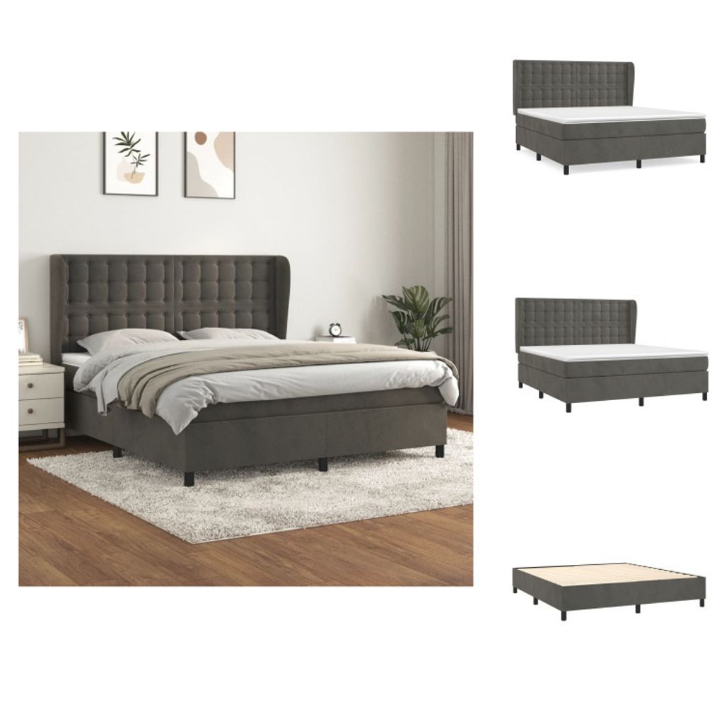vidaXL Boxspringbett mit Matratze Dunkelgrau 160x200 cm Samt - Betten & Bettgestelle
