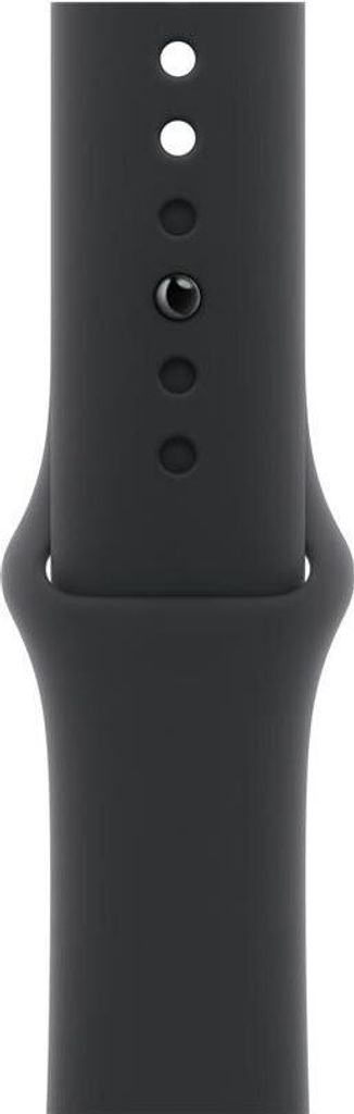 A close-up view of a black Apple Watch sport band.