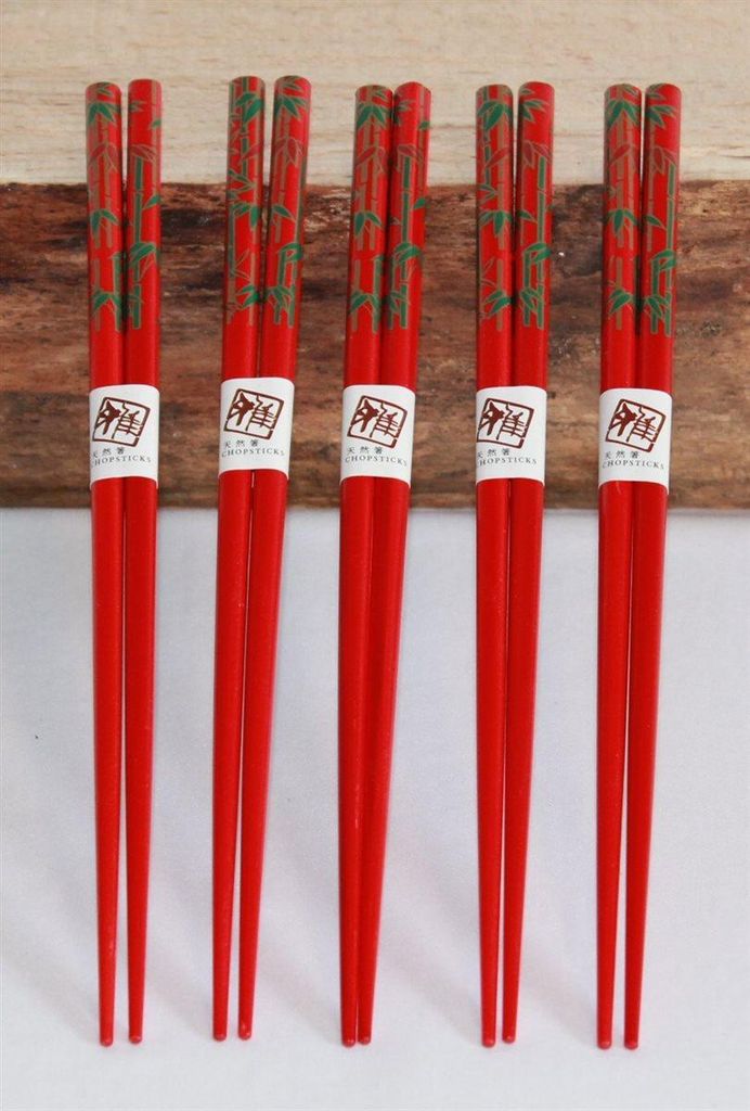 023 Essstäbchen 5 Paar aus Bambus 5 rot grün Japan Style