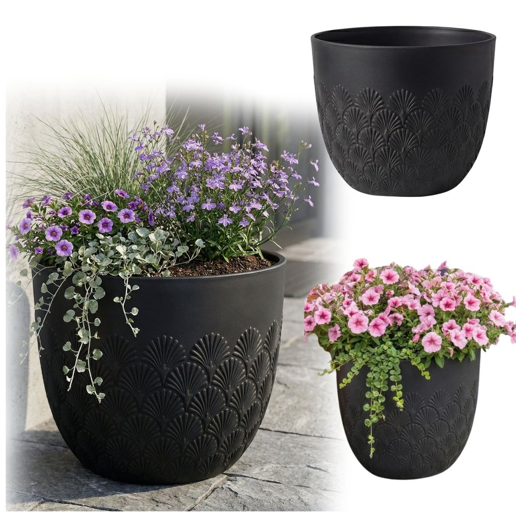 Pflanzkübel Melody 35 cm Schwarz - Blumentopf mit Bewässerungssystem, Frostbeständig, Balkon Terrasse Blumentopf für drinnen und draußen