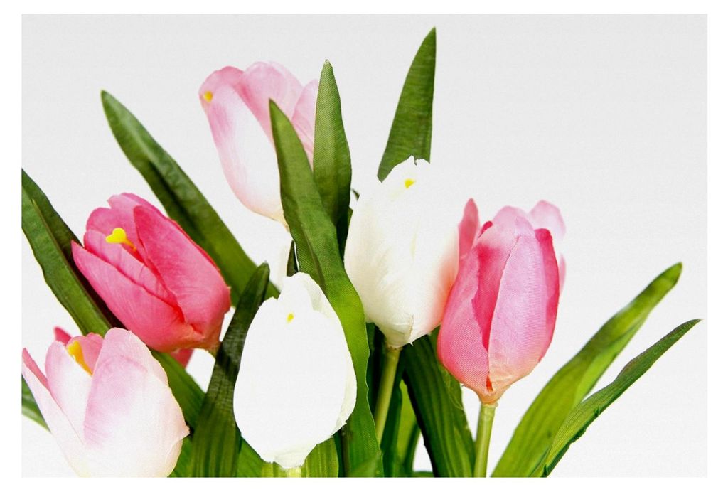 Kunstblumen Tulpen im Nest - künstliche Papageientulpe für Frühjahrs- und Osterdekoration