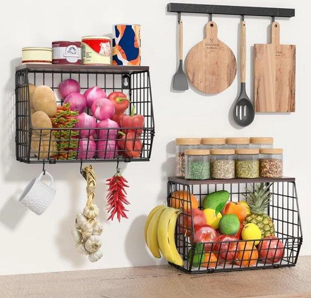 Corbeille à fruits murale anti-écrasement avec support pour bananes