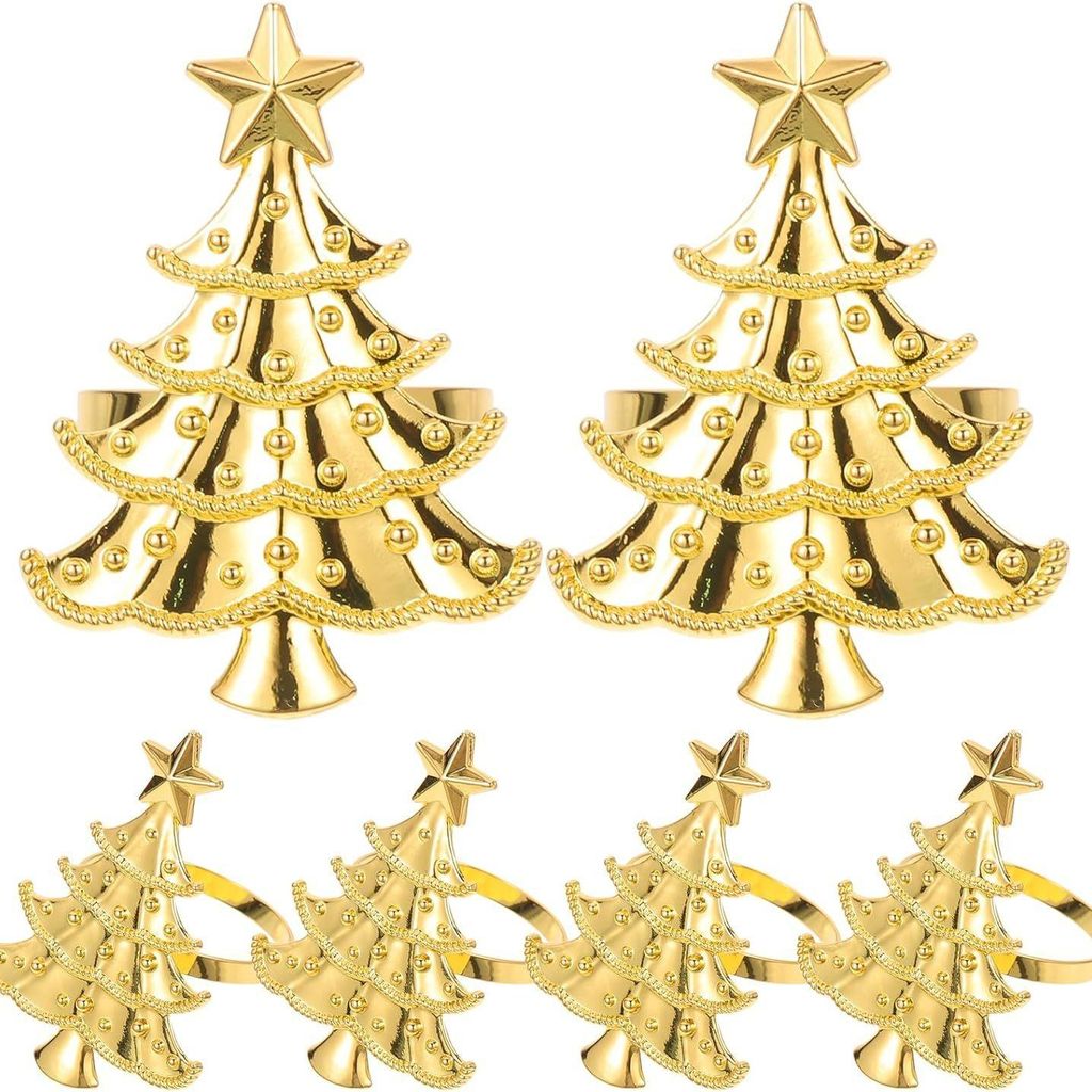 INF Weihnachtsbaum Serviettenringe (6er Set) - Goldene Zinklegierung Tischdeko