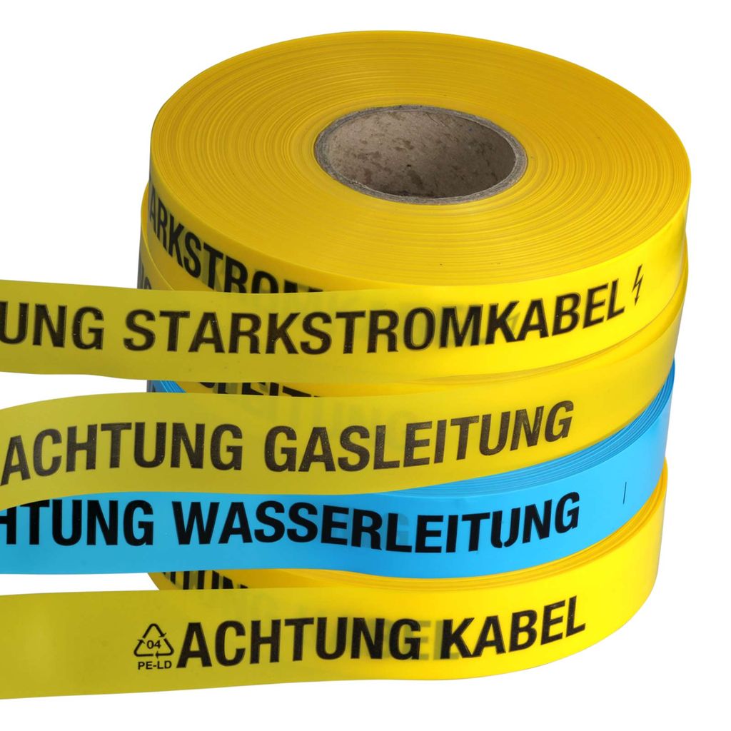 Trassenwarnband Rollenbreite 40mm Rollenlänge 250m Aufdruck Achtung Kabel gelb 