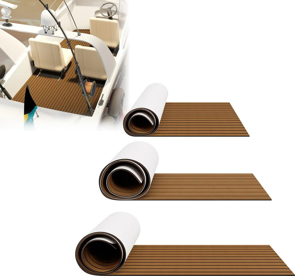 TWOLIIN Tapis de Sol en Mousse EVA pour Bateau Faux Teck Marron 240x45cm