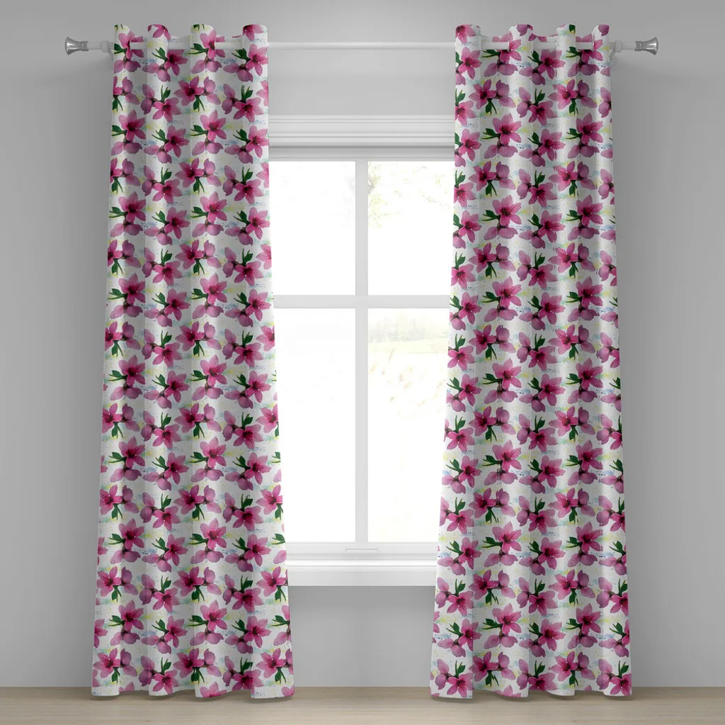 Paire de rideaux décoratifs fleurs cerisier aquarelle pour salon 280x175