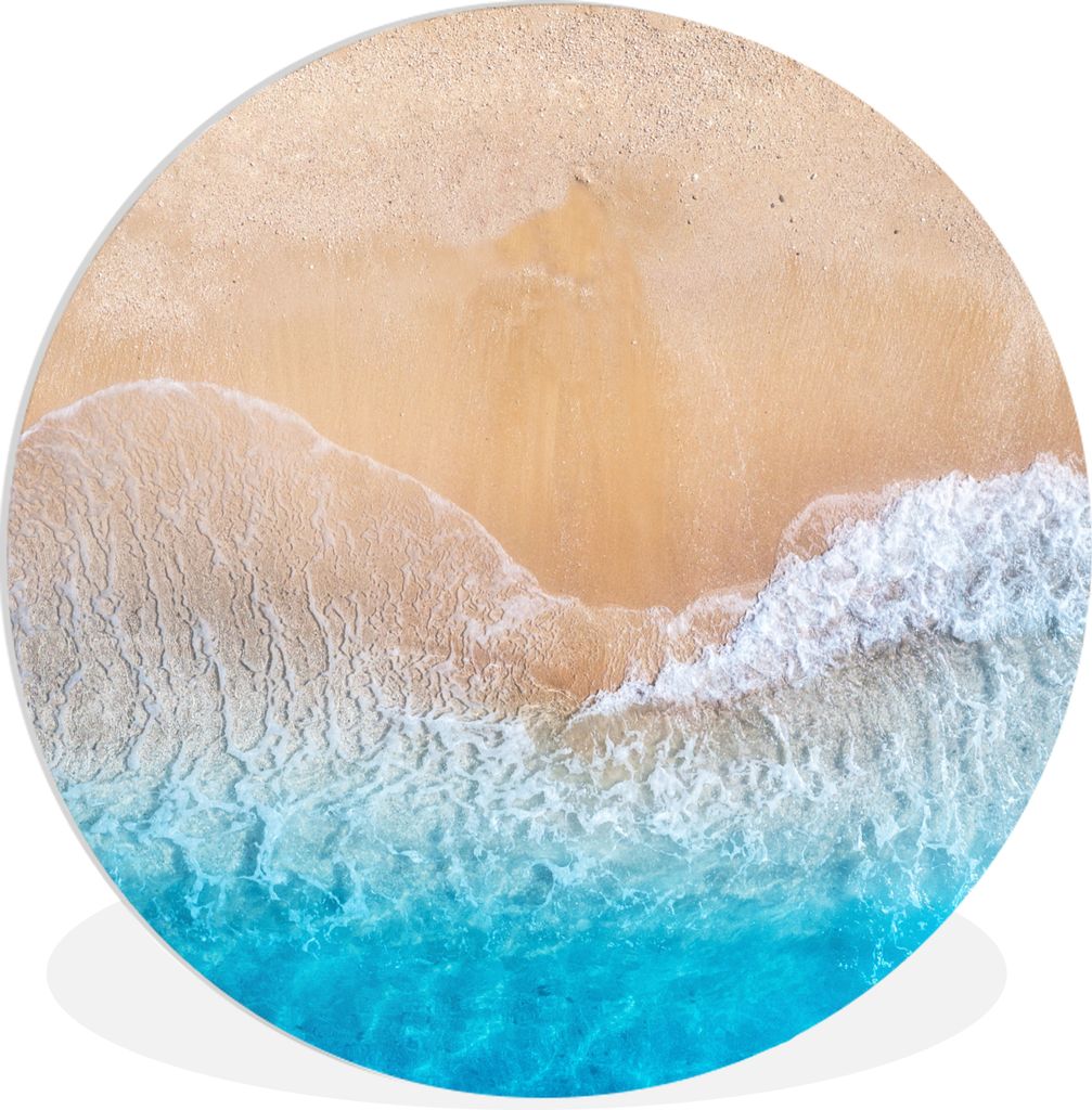 MuchoWow Rundes Wandbild - Runde Bilder Strand - Meer - Sand - Sommer - Blau - Wellen Ø 90 cm Kreis Wanddekoration Kunststoff - Wandkreis - Wand...