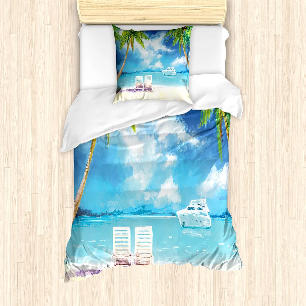 Copripiumino Antiacaro Singolo ABAKUHAUS 135x200 Beach Palms