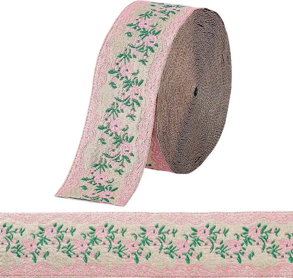 Garniture pour robe et décoration - Ruban jacquard fleuri or 91m