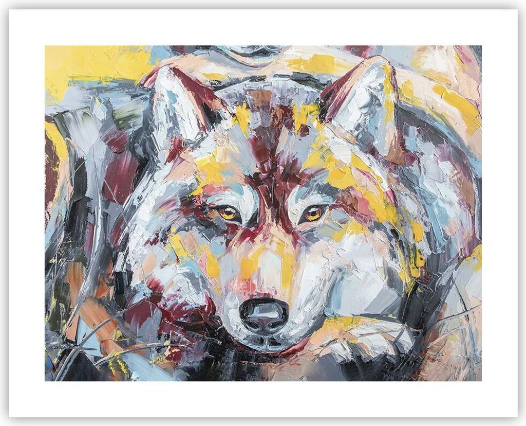 Poster - Poster ohne Rahmen - Öl Wolf Hund - 50x40 cm - Wand Bild - Wanddeko - Wandbilder - Kunstposter - Wandposter - Bilder - Kunstdruck - Wandd...