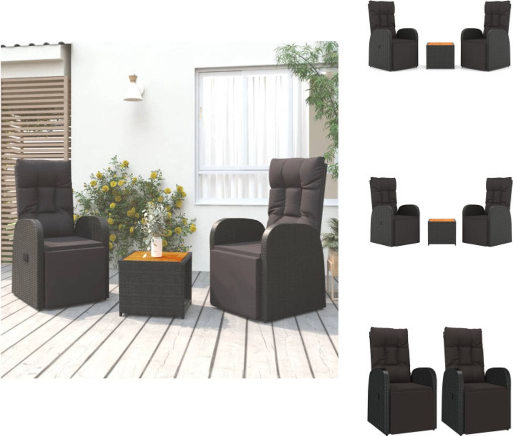 vidaXL 3-tlg. Garten-Lounge-Set Schwarz Poly Rattan Massivholz Akazie - Gartenmöbel-Sets