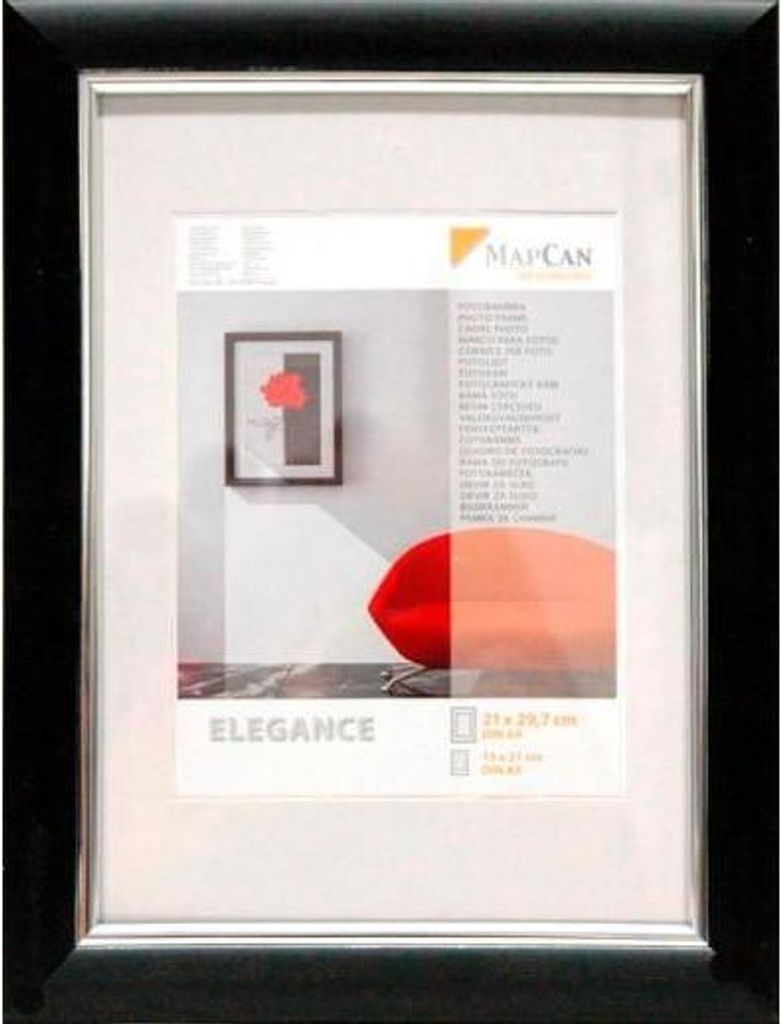 Kunststoff Bilderrahmen Elegance schwarz-metallic-silber, 21 x 29,7 cm