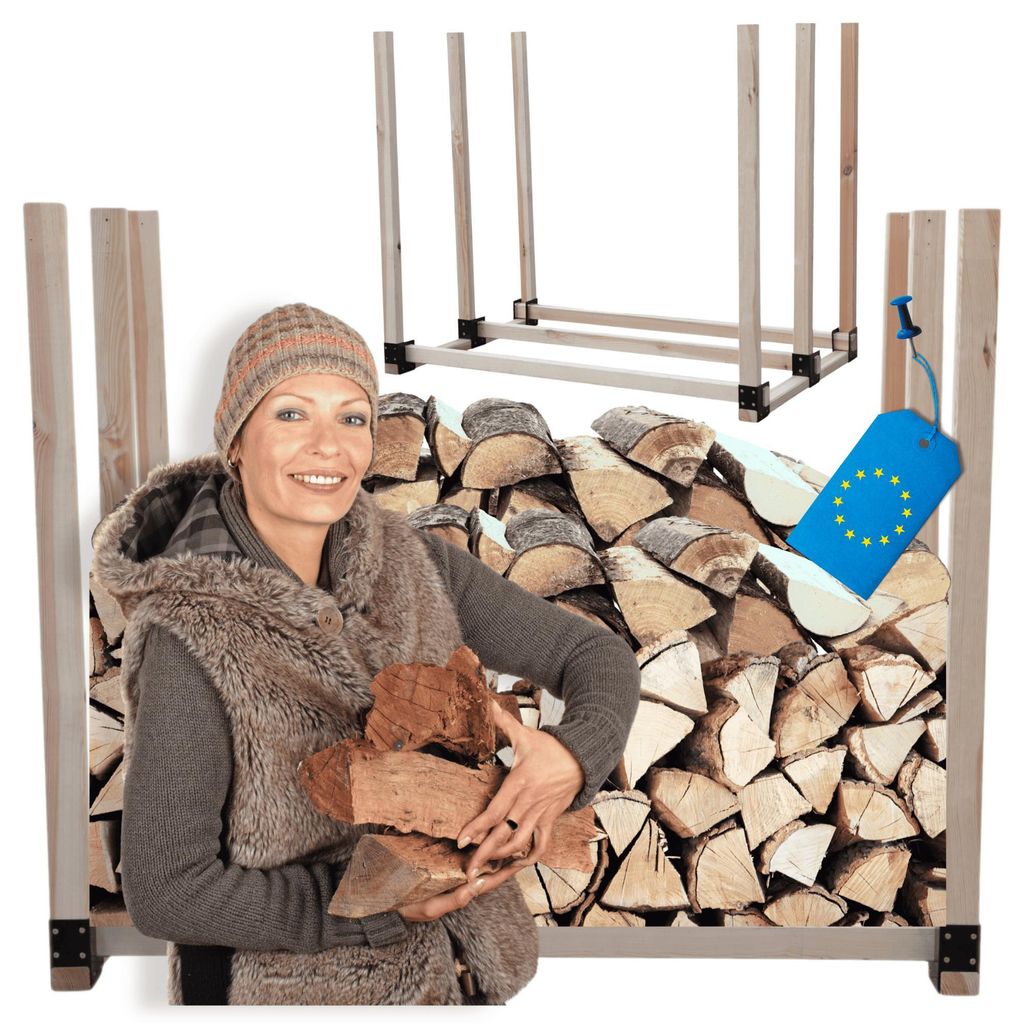 MODO24 Kaminholzregal, Holzunterstand, Brennholzregal, Holzlager, Brennholzständer, Aufbewahrung, Garten, Wetterfest, Massivholz, 150x146x80 cm, DRE