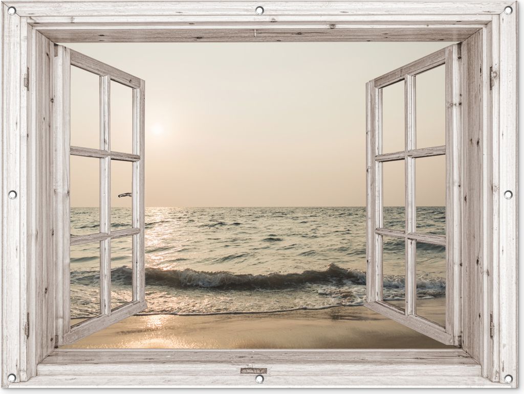 MuchoWow 120x90 cm Outdoor-Poster Gartendeko Sichtschutz Garten Poster für den Garten Aussicht - Strand - Meer