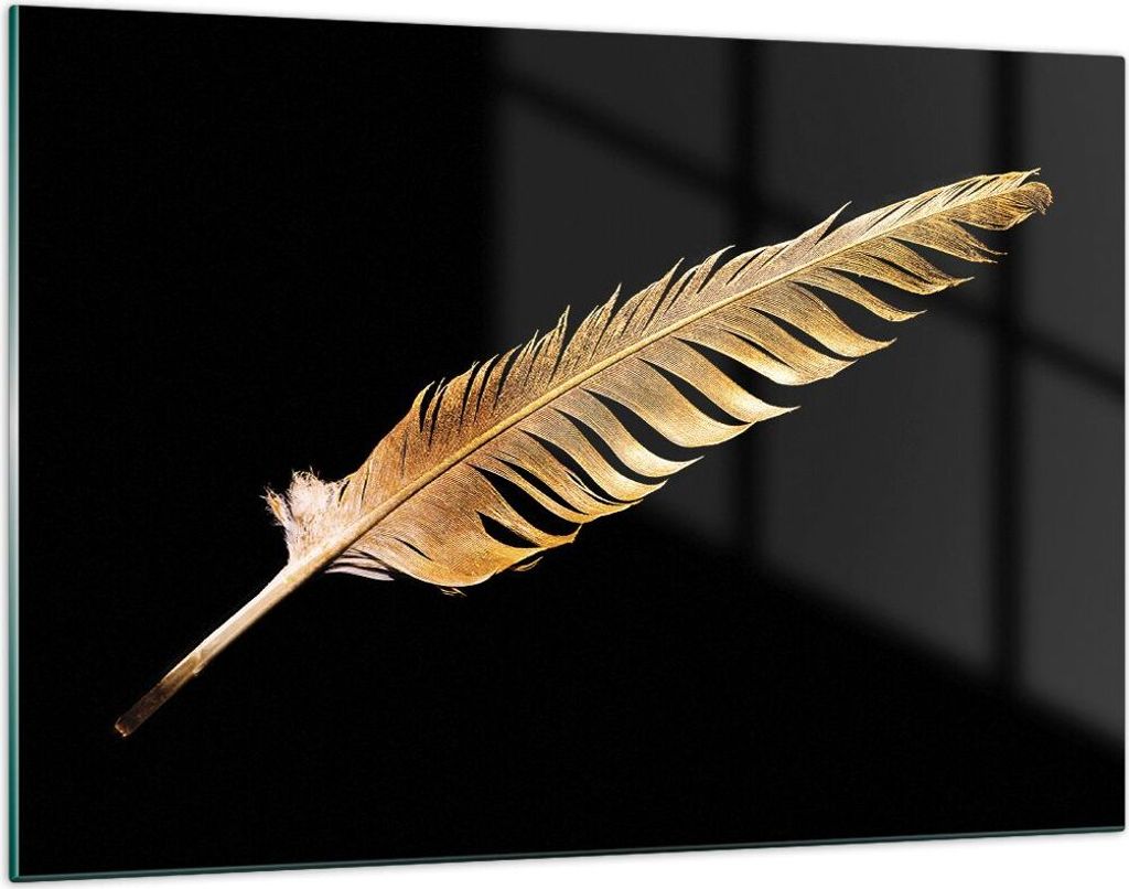 Bilder auf glas - Einteilig - Golden Feder Schwarz - 120x80cm - Glasbilder - Wandbilder - Bilder - zum Aufhängen bereit - Wanddekoration aus Glas ...