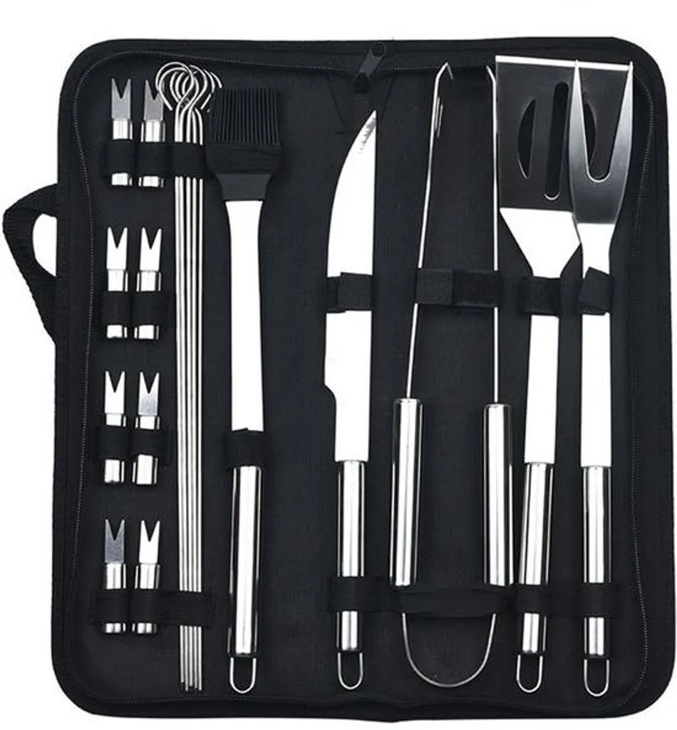Ensemble d'ustensiles de barbecue en acier inoxydable de 18 pièces