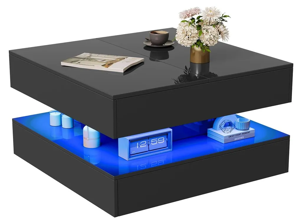 Table basse multimédia LED pour soirée cinéma avec tiroirs de rangement