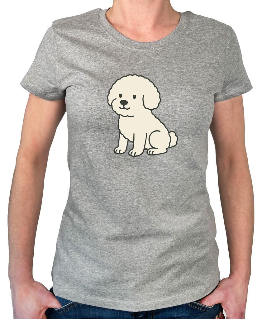 Huuraa Damen T-Shirt Bichon Frisé Comic Bichie XXL Sport Grey Bio Baumwolle Fairtrade Damenshirt Geschenkidee