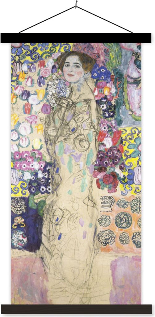 MuchoWow Textilposter Bildnis der Ria Munk III - Gustav Klimt 90x180 cm mit schwarzem Rahmen - Dekoration Wohnzimmer