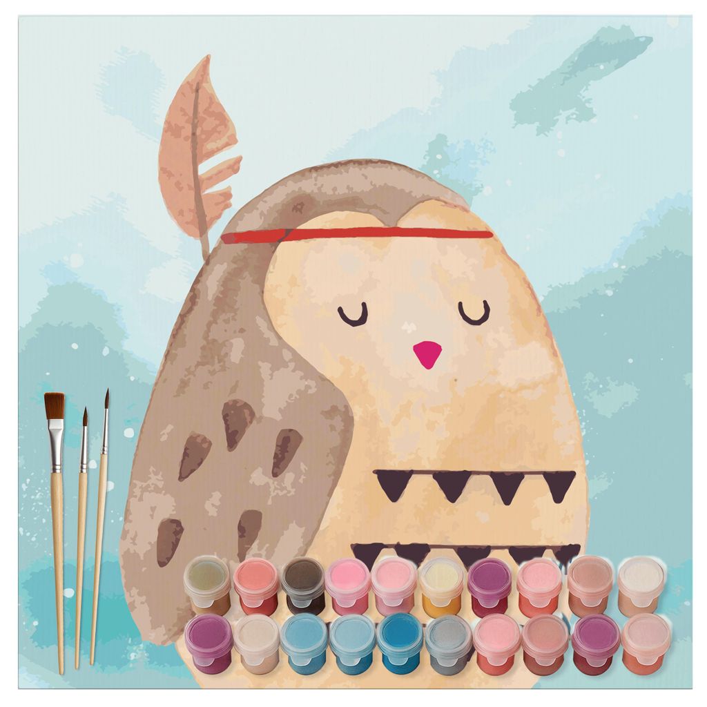 Mr. & Mrs. Panda Malen nach Zahlen Eule Federschmuck Motiv 40 x 40 cm Ohne Rahmen - Türkis Pastell - Geschenk, DIY, Deko, Abenteuer, leinwand mals...