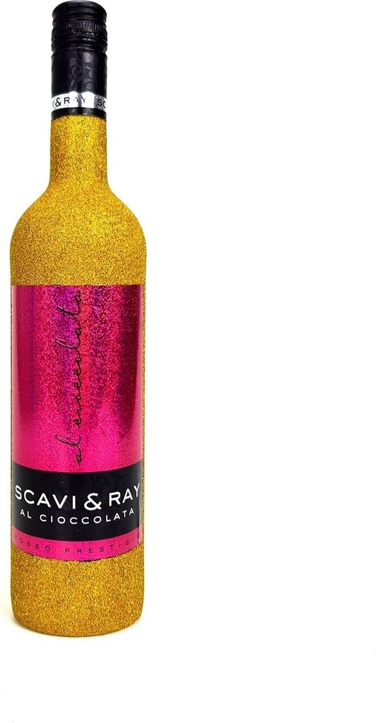 Scavi & Ray Al Cioccolata Rotwein Cuvèe 0,75l (10% Vol) - Bling Bling Glitzer Glitzerflasche Flaschenveredelung für besondere Anlässe - Gold -[E...