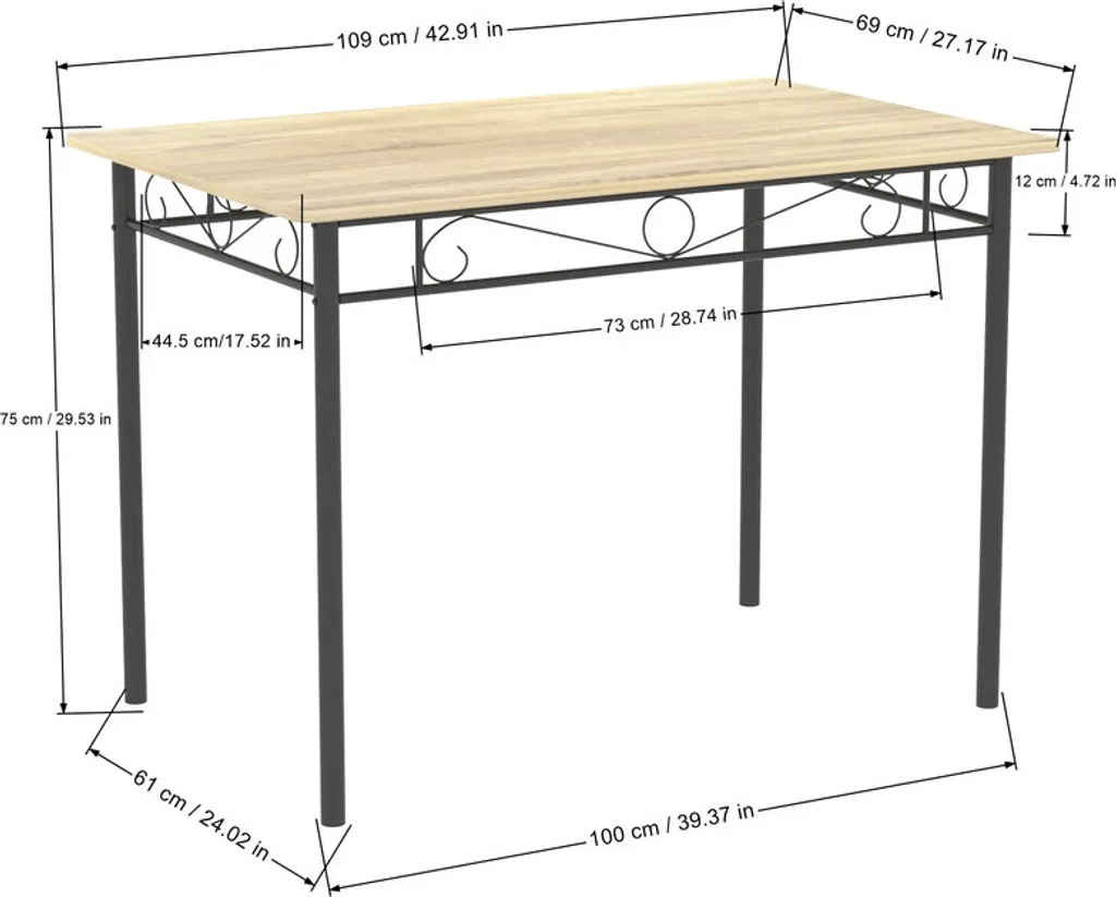 HJ WeDoo Ensemble Table à Manger 4 Chaises Bois et Métal Style Industriel - 15