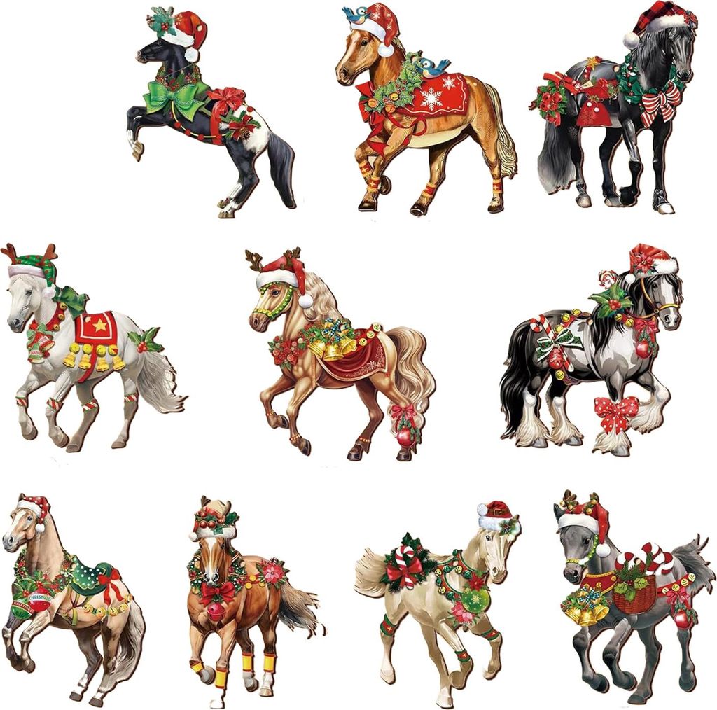 Weihnachtspferde-Ornamente, 2D-Acryl, Vintage-Pferde, Weihnachtsbaum-Hängedekoration, Western-Thema, Tierornamente für Weihnachtsbaum-Heimdekoration