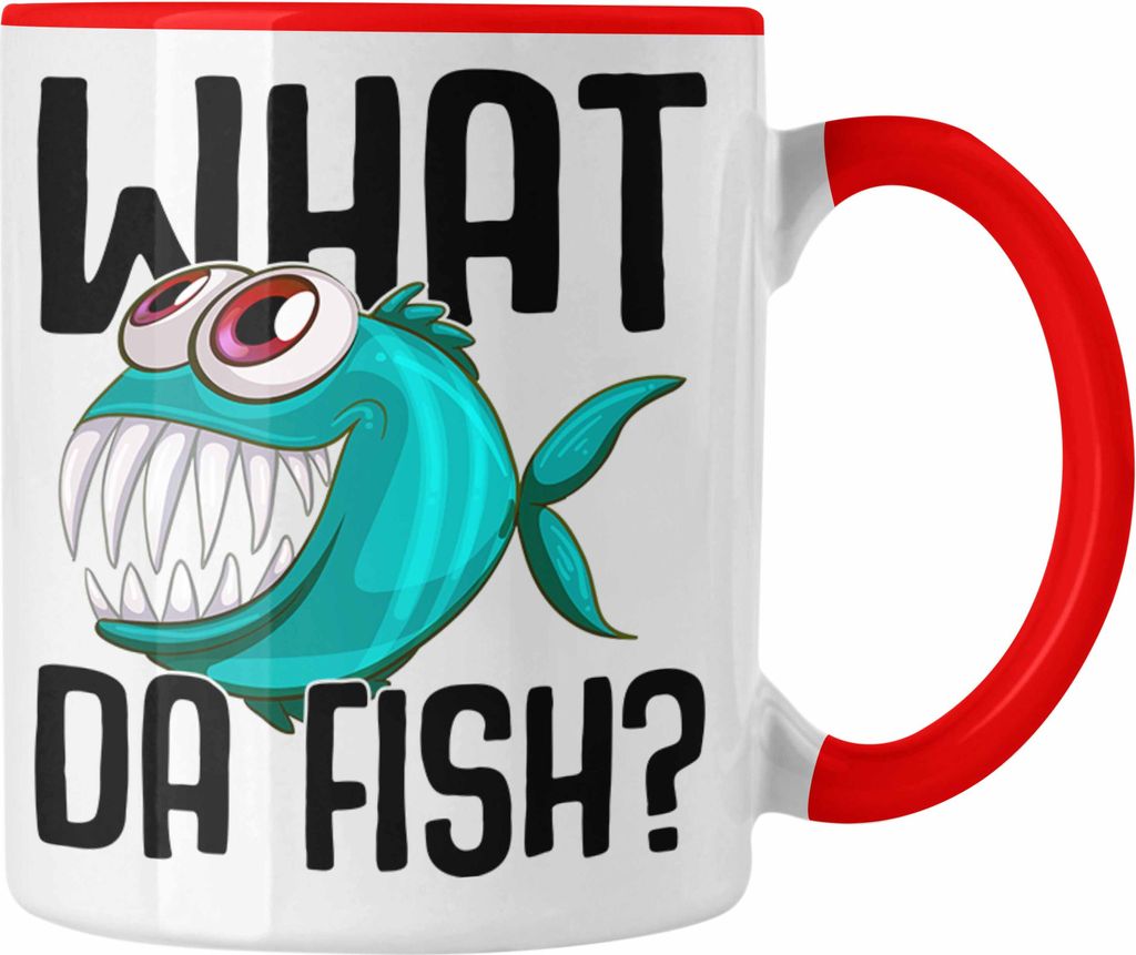 Trendation - Angler Fischer Tasse Geschenk Raubfische Hobbyangler Hecht Forelle Barsch Angeln Kaffeetasse Zubehör (Rot)