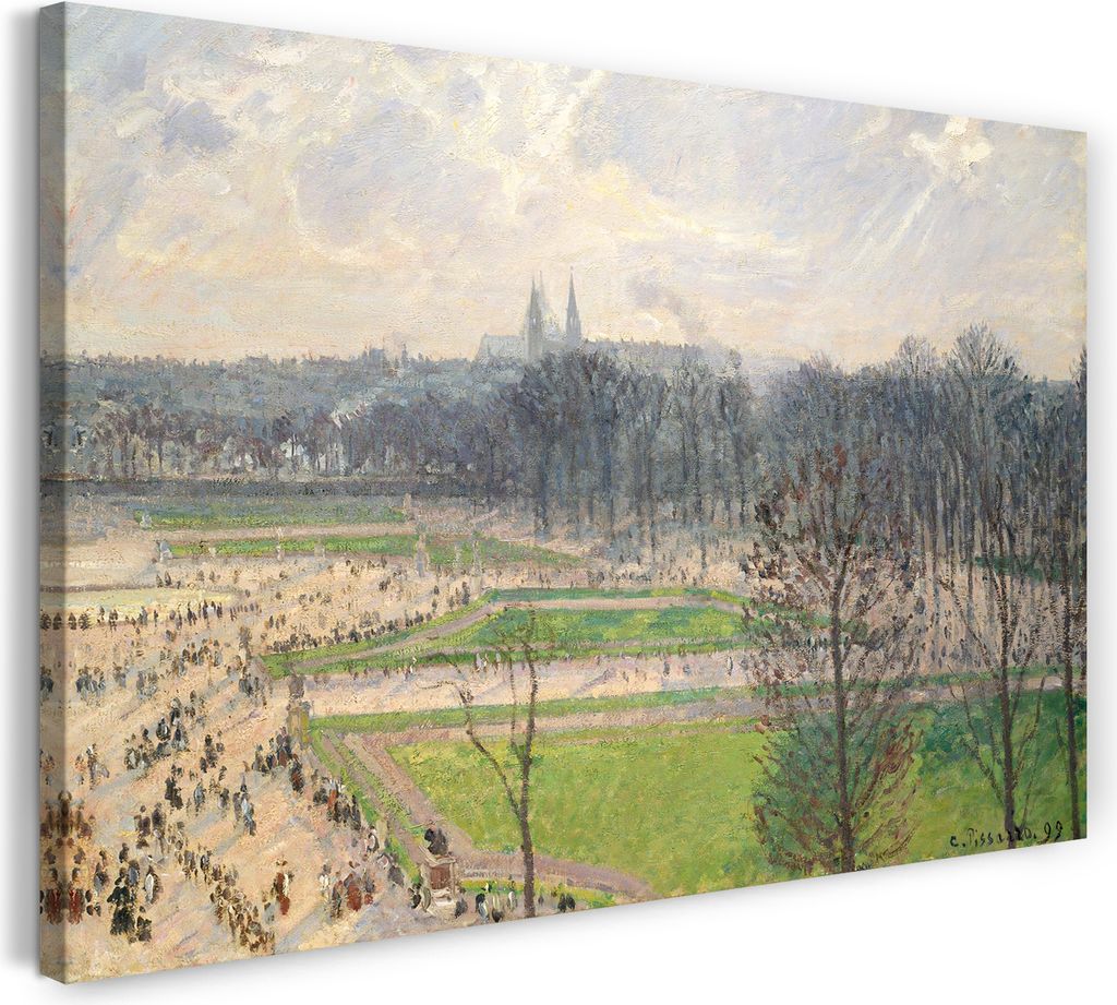 Leinwandbild (80x60cm): Camille Pissarro - The Garden of the Tuileries on a Winter Afternoon II, echter Holz-Keilrahmen inkl. Aufhänger, handgefer...