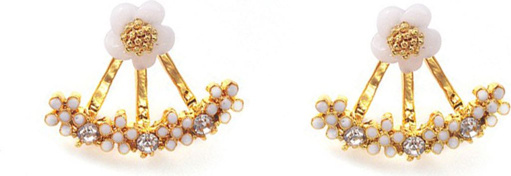 Frauen Mode Strass Intarsien Gänseblümchen Ohrstecker Ohr Jacke Schmuck Geschenk-Golden