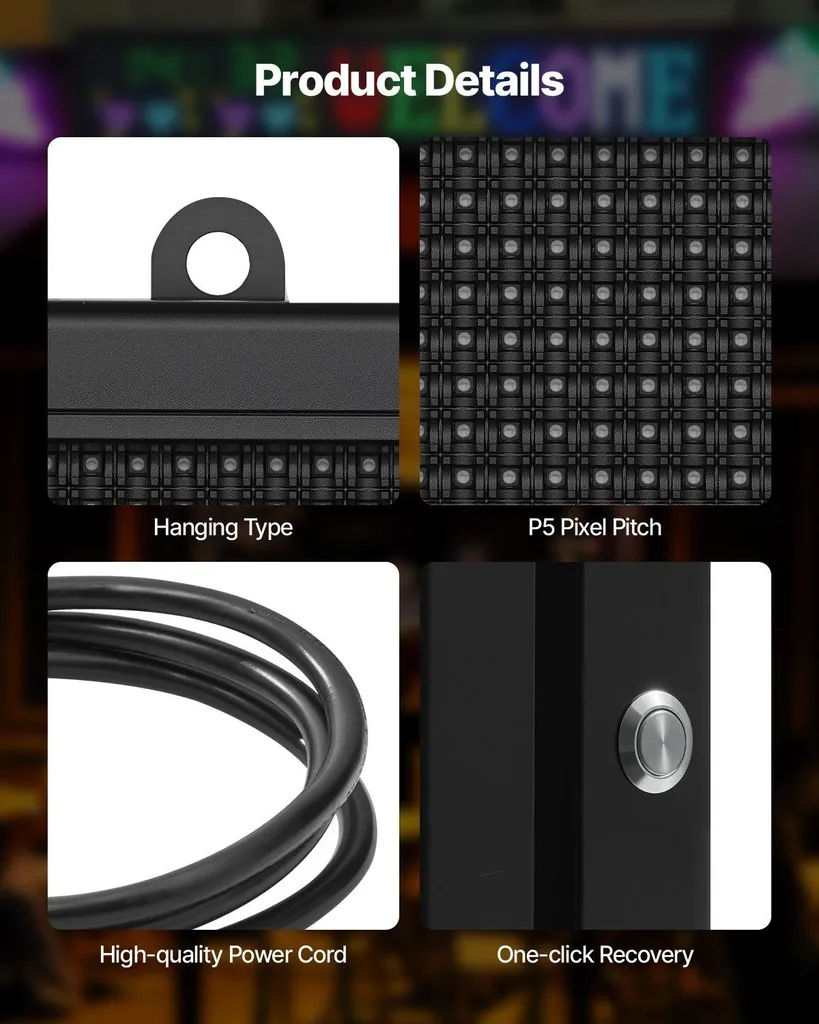 Panneau matriciel P10 RGB à texte défilant LED programmable Bluetooth