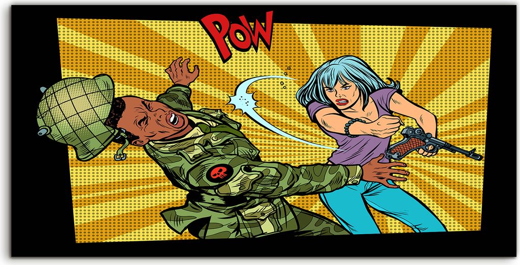 Coloray Glasbild 140x70 Wandbild Glasbilder Zivilist schlägt einen Soldaten