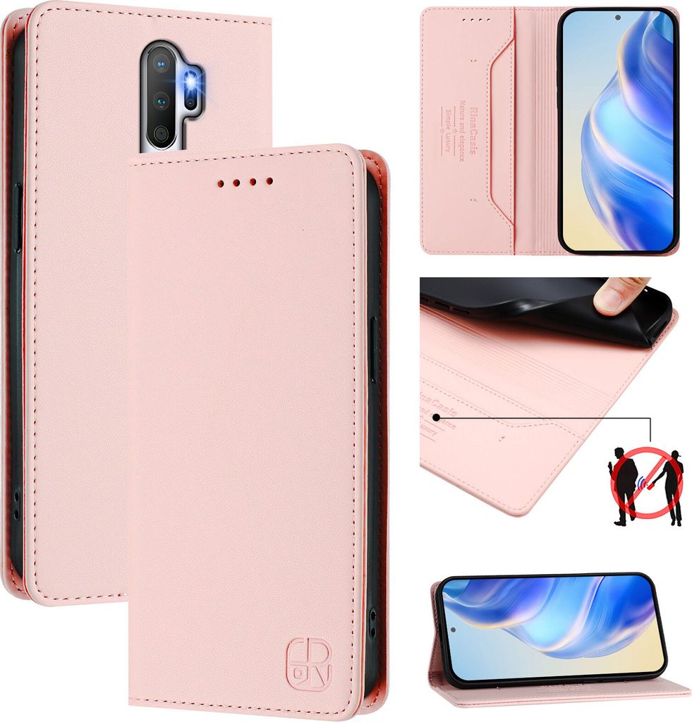 Lederhülle für Oppo A9 2020/A5 2020 Hülle Flip Brieftasche Kartenfächern Ständer Schutzhülle Pink