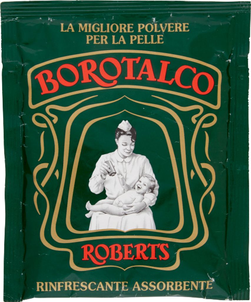 A sachet of Borotalco body powder.