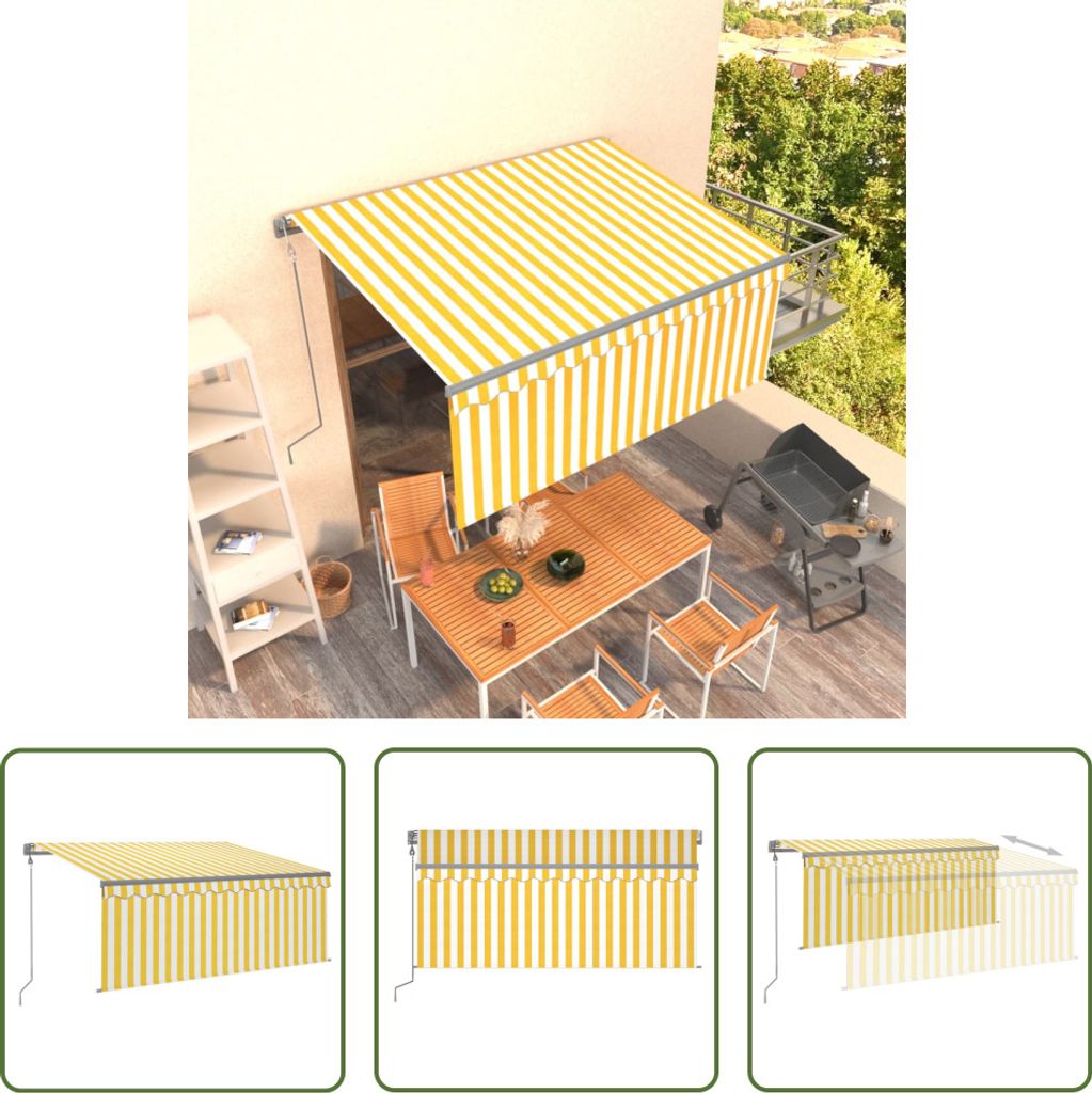 The Living Store Markise Automatisch Einziehbar mit Volant 3,5x2,5 m Gelb & Weiß