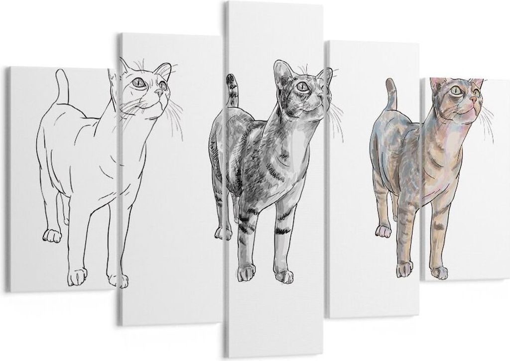 Bild auf Leinwand - Leinwandbild - Katzen Tiere Kinder Illustration - 150x100cm - Wand Bild - Wanddeko - Leinwanddruck - Bilder - Kunstdruck - Lein...