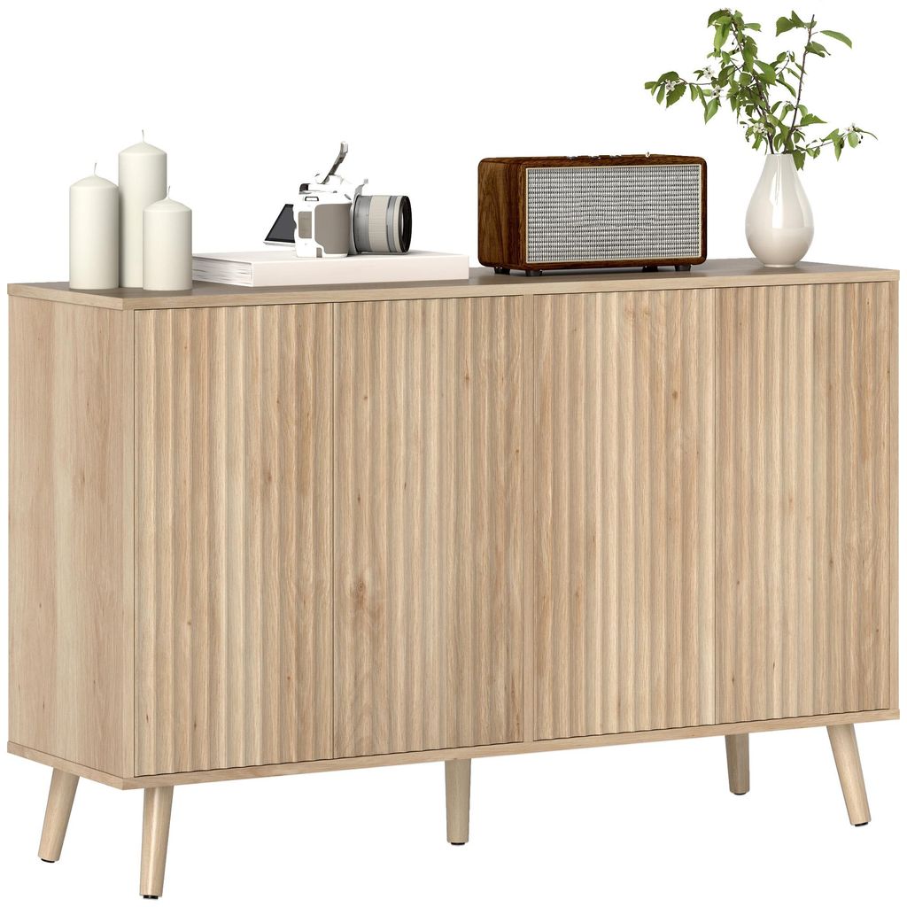 ZMH Wohnzimmerbuffet Aufbewahrungsmöbel mit 4 geriffelten Push-to-Open-Türen 120 x 35 x 775 cm Eiche