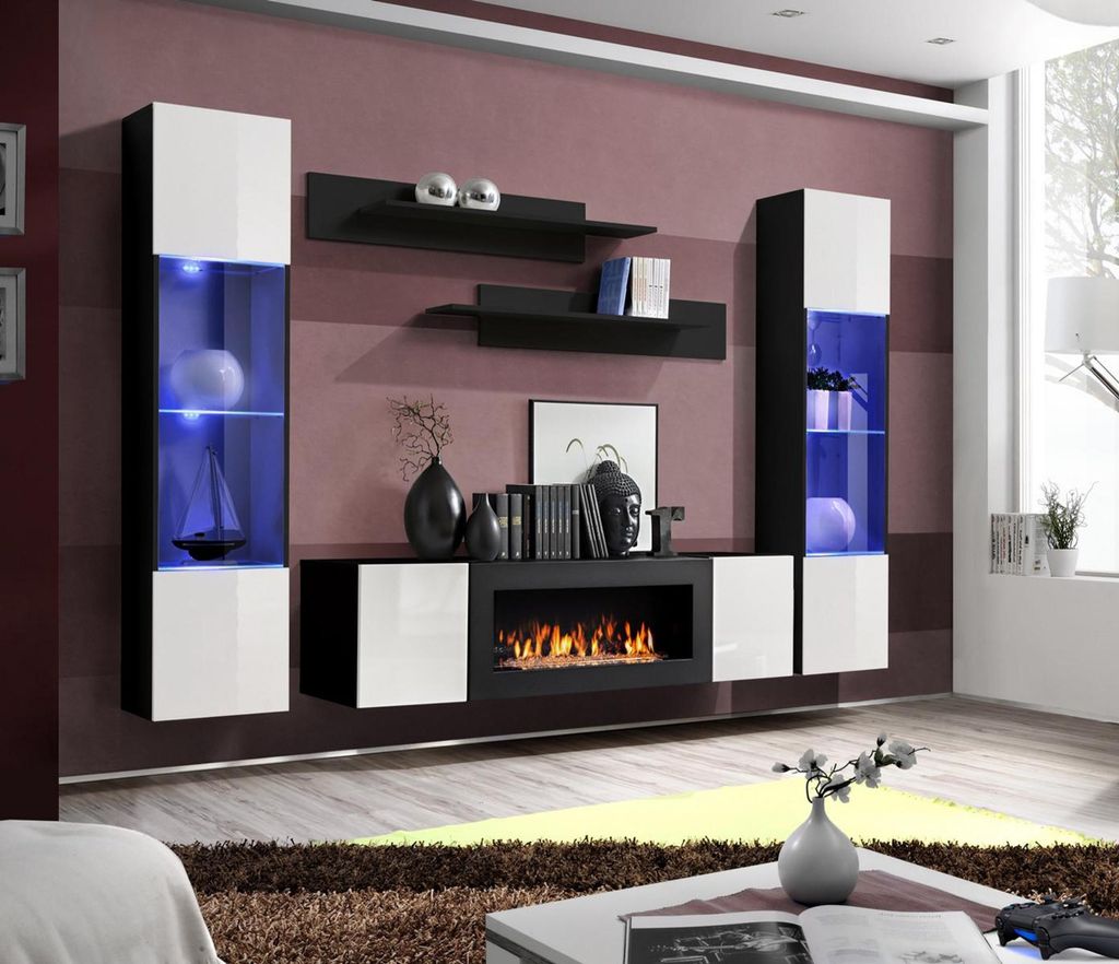 Luxus Wohnwand Wohnzimmer Modern Designer Hänge Vitrine Sideboard Einrichtung