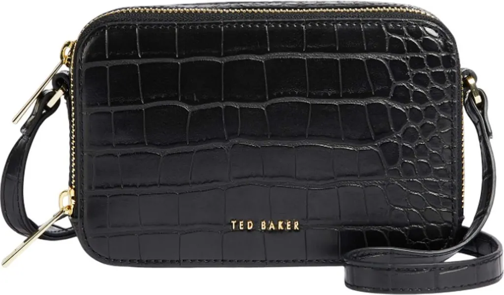 Ted Baker Stina Sac à bandoulière en cuir effet croco noir Double Zip