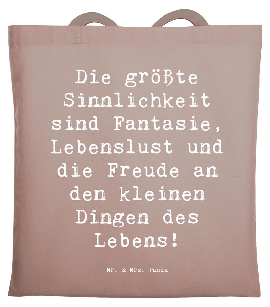 Mr. & Mrs. Panda Tote Bag Spruch Sinnlichkeit und Freude - Braun Pastell - Geschenk, Tragetasche, Einkaufstasche, Erfüllung, Laptoptasche, Stimmun...