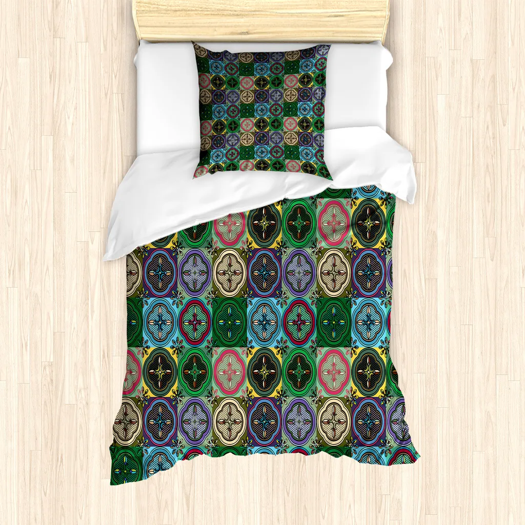 ABAKUHAUS Set copripiumino colorato per letti singoli, tradizionale Vibrant, antiacaro, adatto a chi soffre di allergie, con federa, 135 cm x 200 cm - 80 x 80 cm, multicolore