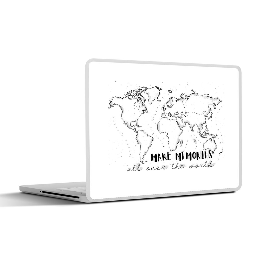 MuchoWow Laptop Aufkleber Sticker Cover Weltkarte - Sprichwörter - Schwarz - Weiß 32.5x23.5 cm - Sticker für Laptop - Selbstklebend
