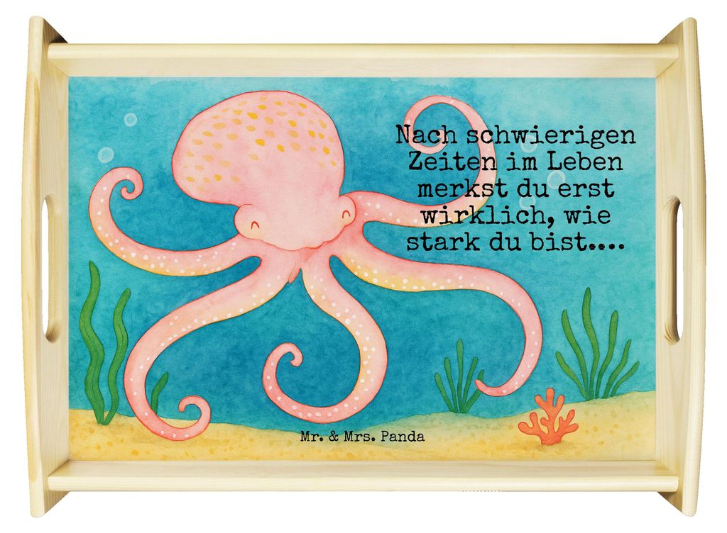 Mr. & Mrs. Panda Servier Tablett Tintenfisch Design - Weiß - Geschenk, Meerestier, aus holz, Ozean, Serviertablett, Meer, Dekotablett, Wasser, Lus...