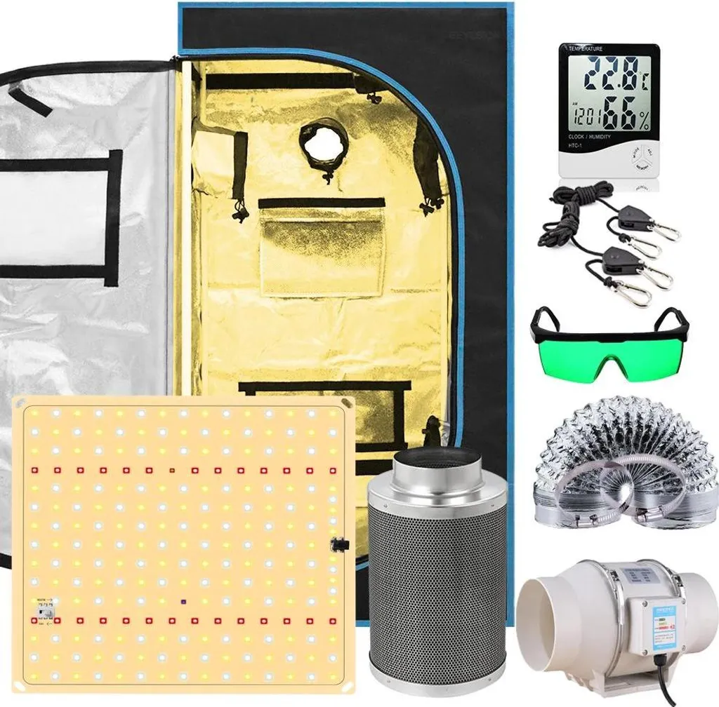Tente de culture LED dimmable 60x60x120cm avec kit de filtration d'air