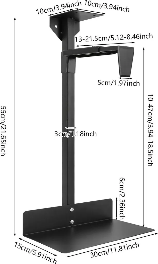 Supporto per PC e CPU da sottobanco - Supporto sospeso - Acciaio pesante - Salvaspazio - Regolabile da 12,7 a 25,4 cm - Tubo quadrato - Rosso