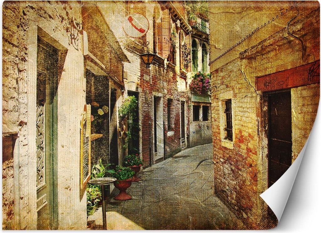 Vlies fototapete Eine Straße zwischen Gebäuden in der Toskana 100x70 cm Feeby Orange inkl. Kleber einfache Montage