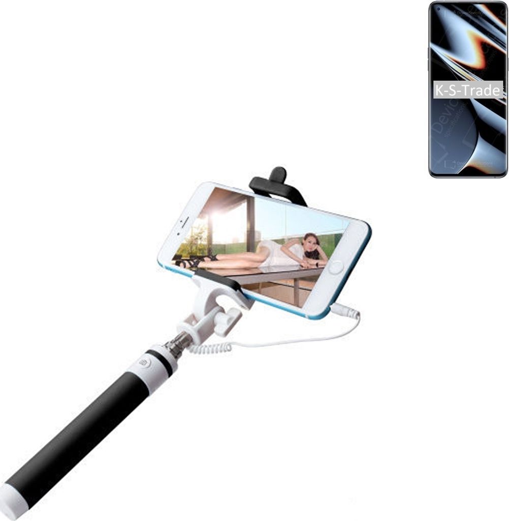 K-S-Trade Selfie Stick kompatibel mit Oppo Find X5 Pro Dimensity Edition Selfiestick kabelgebunden Monopod mit Kabel Stab Stange Selfportrait